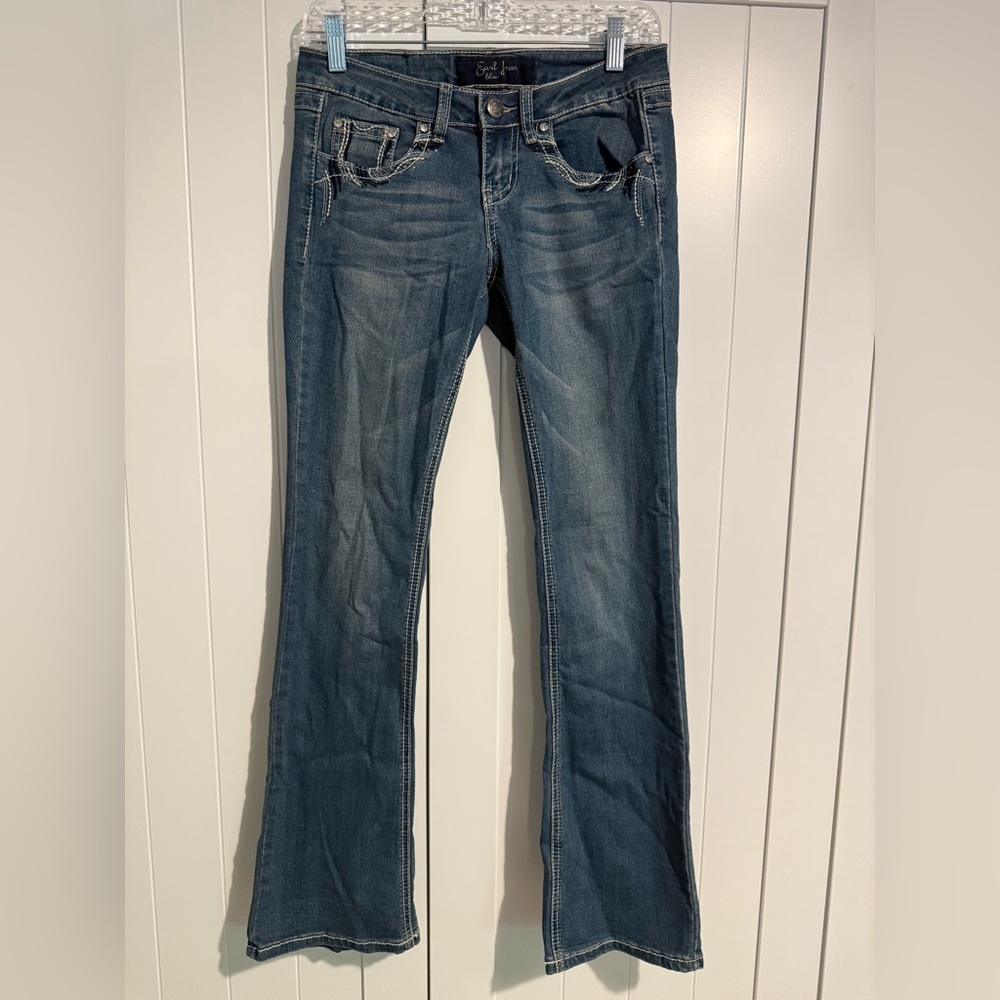 Earl Blue Jeans women’s Junior Rhinestone Jewel Pockets Sz 3 Cowgirl Bling Boho